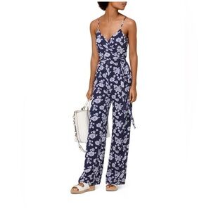 Michael Kors Blue Floral Spaghetti Strap Wide Leg Jumpsuit, Size XS